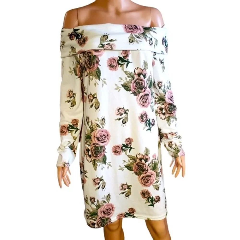 J FOR JUSTIFY Floral Off Shoulder Long Sleeve Dress XLARGE